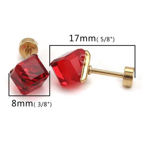 Picture of 316 Stainless Steel Ear Post Stud Earrings Gold Plated Polygon Can Be Screwed Off Mixed Cubic Zirconia 16mm( 5/8") x 8mm( 3/8"), Post/ Wire Size: (18 gauge), 1 Set ( 12 Pairs/Set)