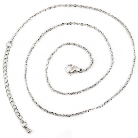 Picture of 304 Stainless Steel Link Cable Chain Necklace Silver Tone 41cm(16 1/8") long, Chain Size: 2x1.5mm( 1/8" x1.5mm), 5 PCs