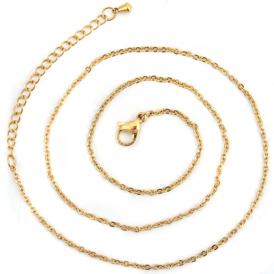 Picture of 304 Stainless Steel Link Cable Chain Necklace Gold Plated 41cm(16 1/8") long, Chain Size: 2x1.5mm( 1/8" x1.5mm), 5 PCs