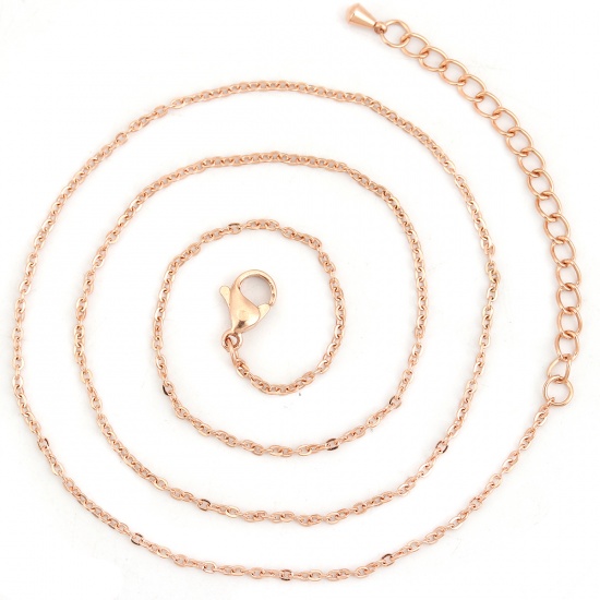 Изображение 304 Нержавеющая Сталь Позолоченные цепочки Ожерелья Розово-золотой 41см Длина, Цепь 2x1.5мм, 5 ШТ