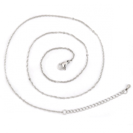 Picture of 304 Stainless Steel Link Cable Chain Necklace Silver Tone 46cm(18 1/8") long, Chain Size: 2x1.5mm( 1/8" x1.5mm), 5 PCs