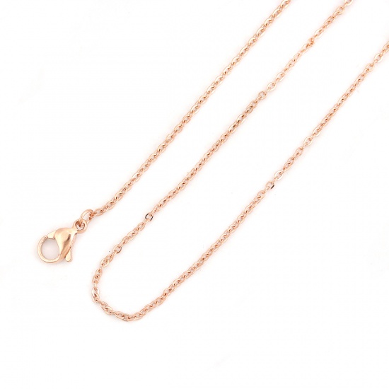 Picture of 5 PCs Vacuum Plating 304 Stainless Steel Link Cable Chain Necklace For DIY Jewelry Making Rose Gold 46cm(18 1/8") long, Chain Size: 2x1.5mm
