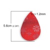 Picture of PU Leather Pendants Drop Red Flower 56mm(2 2/8") x 38mm(1 4/8"), 50 PCs