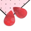 Picture of PU Leather Pendants Drop Red Flower 56mm(2 2/8") x 38mm(1 4/8"), 50 PCs