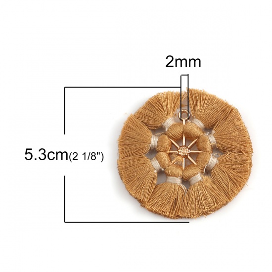 Picture of Polyester Tassel Pendants Round Gold Plated Brown 5.3cm(2 1/8"), 2 PCs