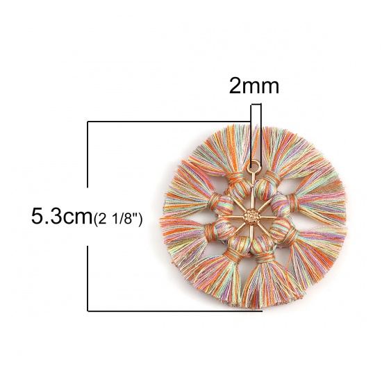 Picture of Polyester Tassel Pendants Round Gold Plated Multicolor 5.3cm(2 1/8"), 2 PCs