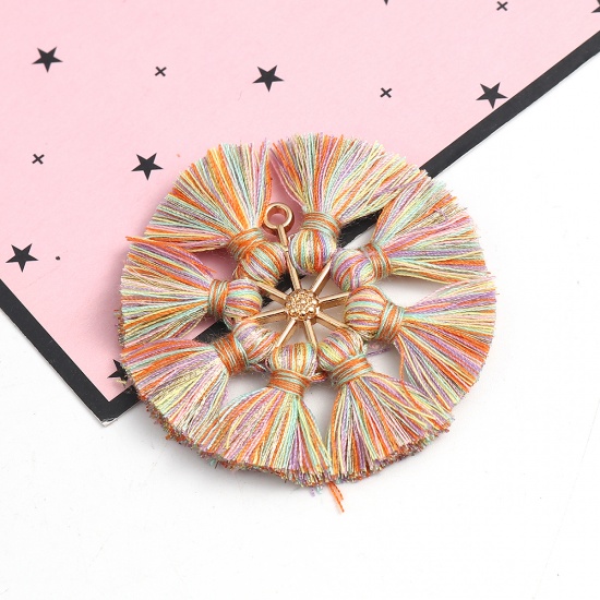 Picture of Polyester Tassel Pendants Round Gold Plated Multicolor 5.3cm(2 1/8"), 2 PCs