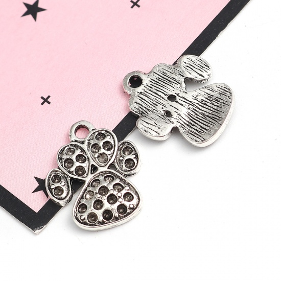 Picture of Zinc Based Alloy Charms Dog's Paw Antique Silver (Can Hold ss4 Pointed Back Rhinestone) 20mm( 6/8") x 16mm( 5/8"), 20 PCs