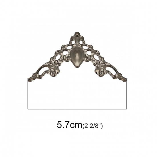 Picture of Iron Based Alloy Filigree Stamping Embellishments Triangle Gunmetal Flower Vine 57mm(2 2/8") x 30mm(1 1/8"), 30 PCs