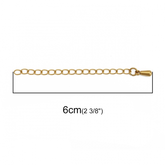 Immagine di 316L Acciaio inossidabile Estensione Catene Per Bracciale Collana Gioielli Oro Placcato Goccia 6cm Lunghezza, Lunghezza catena utile: 5cm, 5 Pz