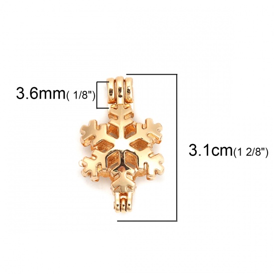 Picture of Zinc Based Alloy Wish Pearl Locket Jewelry Pendants Christmas Snowflake Gold Plated Can Open (Fit Bead Size: 8mm) 31mm(1 2/8") x 19mm( 6/8"), 3 PCs