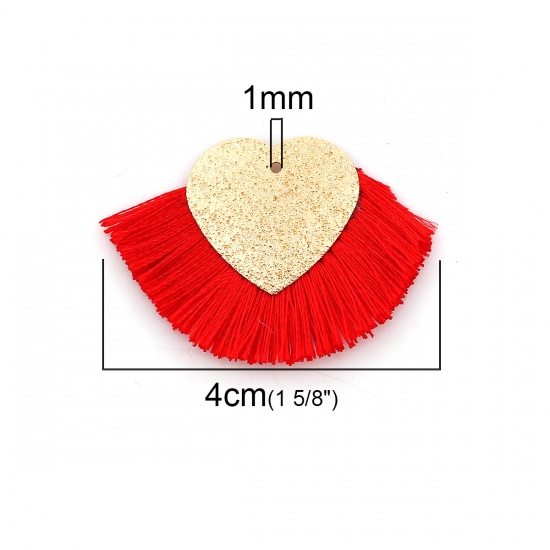 Image de Pendentifs Franges en Polyester Cœur Doré Rouge Amas Stellaire 40mm x 25mm, 3 Pcs