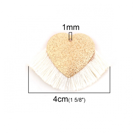 Image de Pendentifs Franges en Polyester Cœur Doré Blanc Amas Stellaire 40mm x 25mm, 3 Pcs