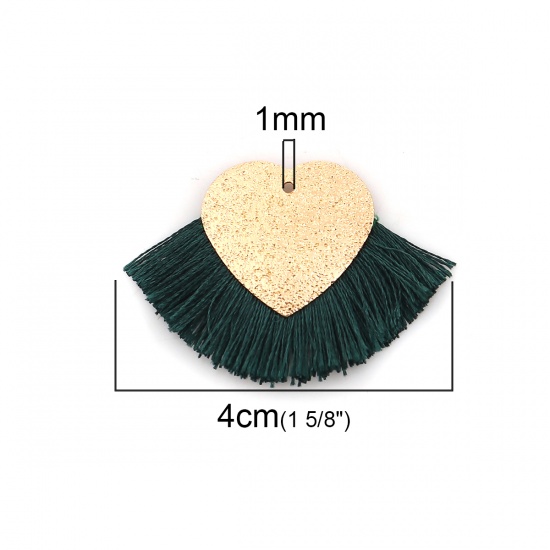 Image de Pendentifs Franges en Polyester Cœur Doré Vert Foncé Amas Stellaire 40mm x 25mm, 3 Pcs