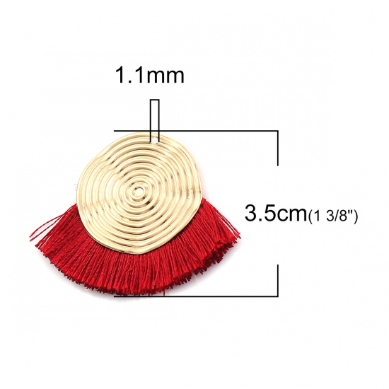 Picture of Polyester Tassel Pendants Spiral Gold Plated Wine Red 45mm(1 6/8") x 35mm(1 3/8"), 3 PCs