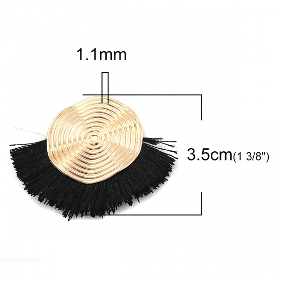 Picture of Polyester Tassel Pendants Spiral Gold Plated Black 45mm(1 6/8") x 35mm(1 3/8"), 3 PCs