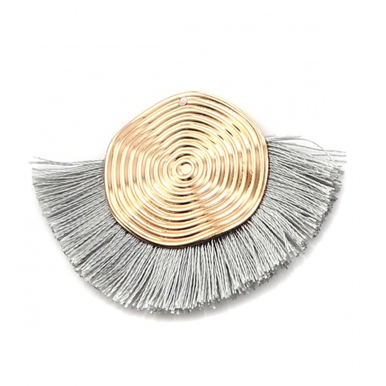 Picture of Polyester Tassel Pendants Spiral Gold Plated Gray 45mm(1 6/8") x 35mm(1 3/8"), 3 PCs