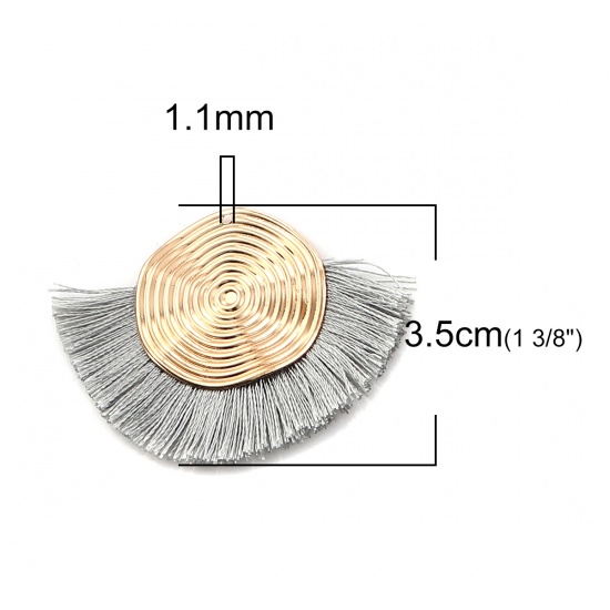 Picture of Polyester Tassel Pendants Spiral Gold Plated Gray 45mm(1 6/8") x 35mm(1 3/8"), 3 PCs