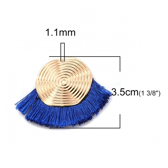 Picture of Polyester Tassel Pendants Spiral Gold Plated Royal Blue 45mm(1 6/8") x 35mm(1 3/8"), 3 PCs