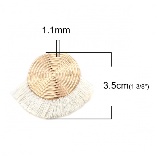 Picture of Polyester Tassel Pendants Spiral Gold Plated White 45mm(1 6/8") x 35mm(1 3/8"), 3 PCs
