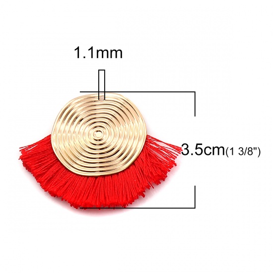 Picture of Polyester Tassel Pendants Spiral Gold Plated Red 45mm(1 6/8") x 35mm(1 3/8"), 3 PCs