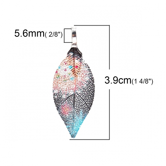 Imagen de Latón & Hoja Natural Colgantes Multicolor 39mm x 15mm, 2 Unidades