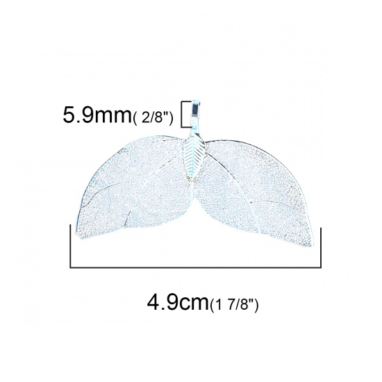 Image de Pendentifs en Laiton & Feuille Naturelle Aile d'Ange Bleu 49mm x 30mm, 2 Pcs