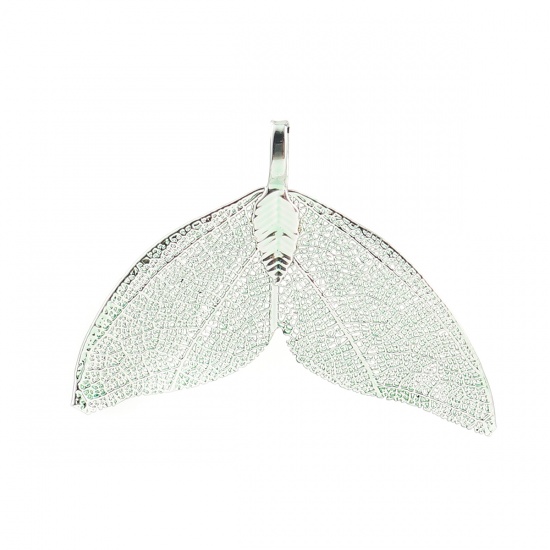 Picture of Brass & Natural Leaf Pendants Angel Wing Green 49mm(1 7/8") x 30mm(1 1/8"), 2 PCs                                                                                                                                                                             