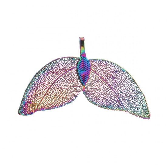Image de Pendentifs en Laiton & Feuille Naturelle Aile d'Ange Multicolore 49mm x 30mm, 2 Pcs