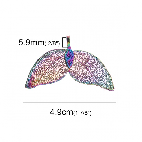 Image de Pendentifs en Laiton & Feuille Naturelle Aile d'Ange Multicolore 49mm x 30mm, 2 Pcs