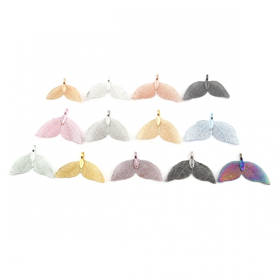Image de Pendentifs en Laiton & Feuille Naturelle Aile d'Ange Multicolore 49mm x 30mm, 2 Pcs