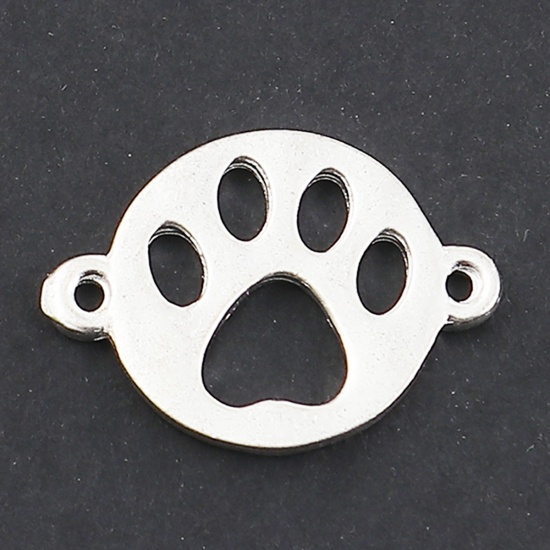 亜鉛合金 コネクターパーツ 犬の足 シルバートーン 円形柄 16mm x 12mm、 20 個 の画像