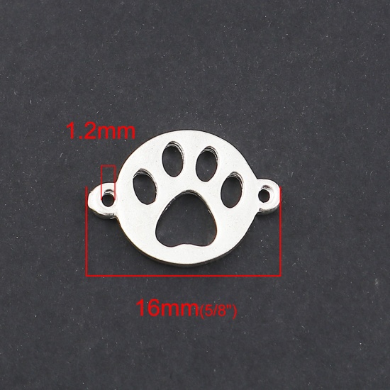 Immagine di Lega di Zinco Connettore Accessori Zampa del cane Tono Argento Tondo Disegno 16mm x 12mm, 20 Pz