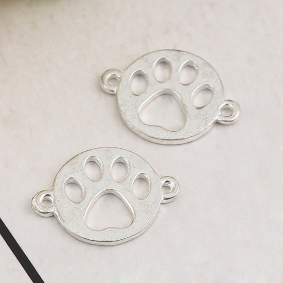 Immagine di Lega di Zinco Connettore Accessori Zampa del cane Tono Argento Tondo Disegno 16mm x 12mm, 20 Pz