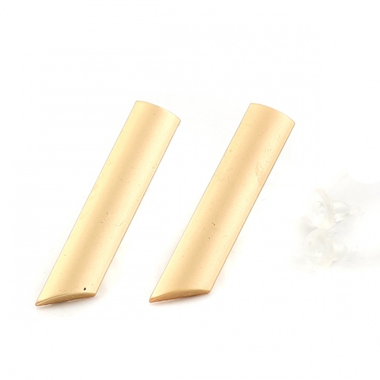 Picture of Zinc Based Alloy Ear Post Stud Earrings Findings Rectangle Matt Gold W/ Open Loop 25mm x 5mm, Post/ Wire Size: (21 gauge), 10 PCs