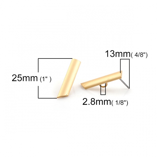 Picture of Zinc Based Alloy Ear Post Stud Earrings Findings Rectangle Matt Gold W/ Open Loop 25mm x 5mm, Post/ Wire Size: (21 gauge), 10 PCs