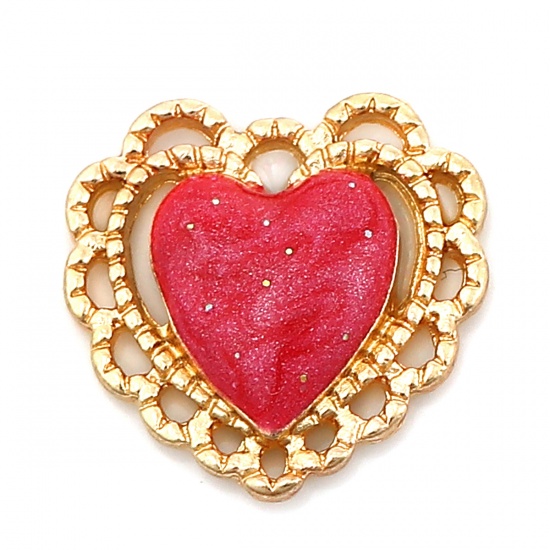 Picture of Zinc Based Alloy Connectors Heart Gold Plated Red Enamel 15mm x 15mm, 10 PCs