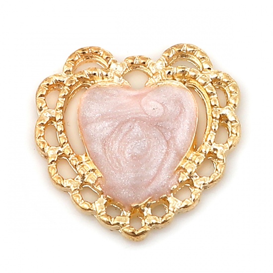 Picture of Zinc Based Alloy Connectors Heart Gold Plated Light Pink Enamel 15mm x 15mm, 10 PCs