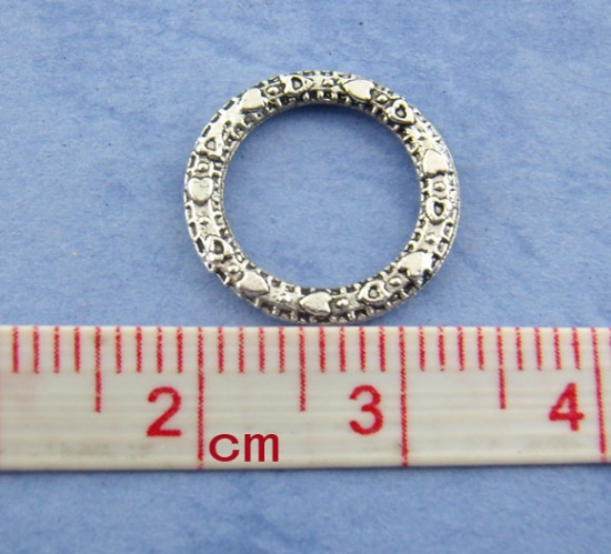 Picture of 1.5mm Zinc Based Alloy Closed Soldered Jump Rings Findings Round Antique Silver Color Carved Pattern Carved 14mm Dia, 100 PCs