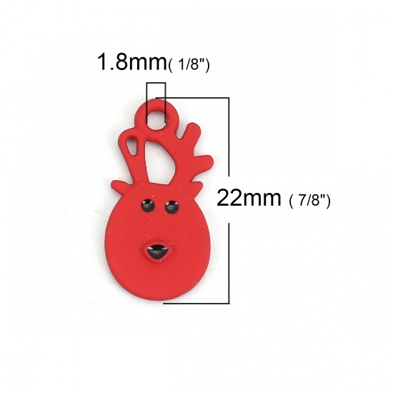 Picture of Zinc Based Alloy Charms Christmas Reindeer Red 22mm( 7/8") x 11mm( 3/8"), 10 PCs