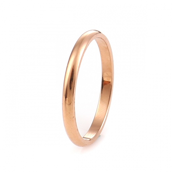 Picture of 316 Stainless Steel Unadjustable Rings 18K Rose Gold Color Round 16.5mm(US Size 6), 5 PCs