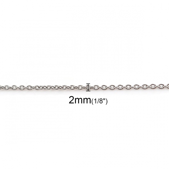 Picture of 304 Stainless Steel Link Cable Chain Necklace Silver Tone 44cm(17 3/8") long, Chain Size: 2.6x2mm, 5 PCs