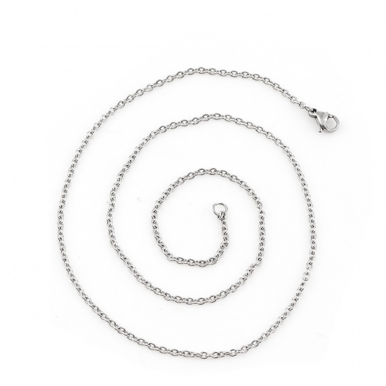Picture of 304 Stainless Steel Link Cable Chain Necklace Silver Tone 44cm(17 3/8") long, Chain Size: 2.6x2mm, 5 PCs