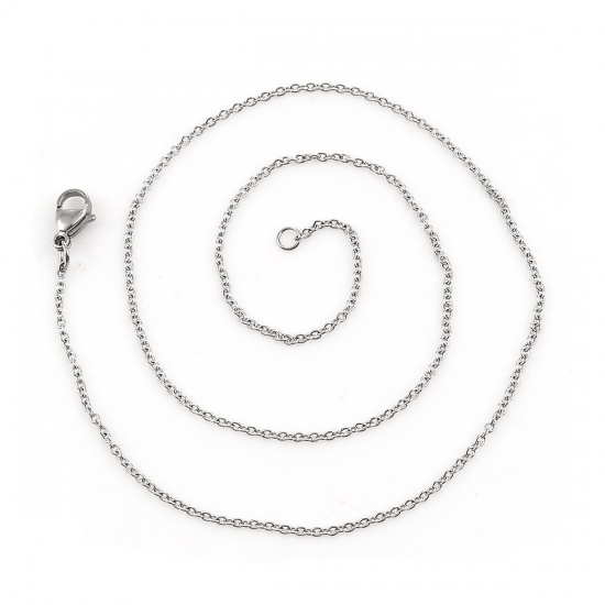 Picture of 304 Stainless Steel Link Cable Chain Necklace Silver Tone 44cm(17 3/8") long, Chain Size: 2x1.6mm, 5 PCs