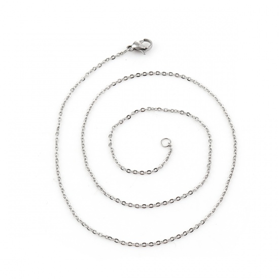Picture of 304 Stainless Steel Flat Link Cable Chain Necklace Silver Tone 44cm(17 3/8") long, Chain Size: 2x2mm, 5 PCs