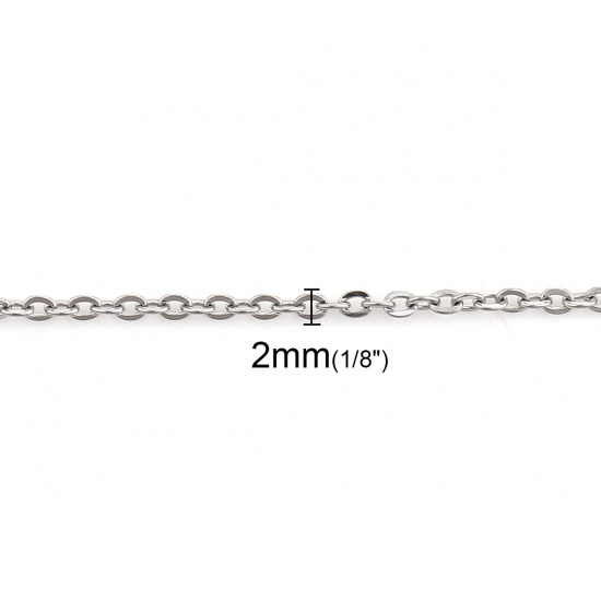 Picture of 304 Stainless Steel Link Cable Chain Necklace Silver Tone 49cm(19 2/8") long, Chain Size: 2x2mm, 5 PCs