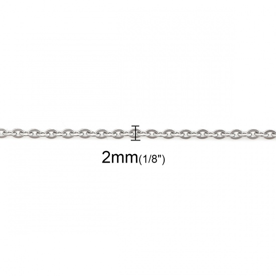 Picture of 304 Stainless Steel Link Cable Chain Necklace Silver Tone 43.5cm(17 1/8") long, Chain Size: 3x2mm( 1/8" x 1/8"), 5 PCs