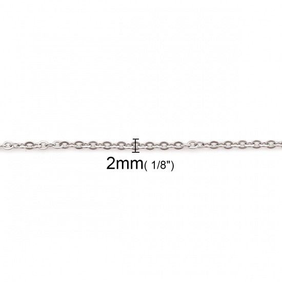 Изображение 304 Нержавеющая Сталь Позолоченные цепочки Ожерелья Серебряный Тон 49см Длина, Цепь 3x2мм, 5 ШТ