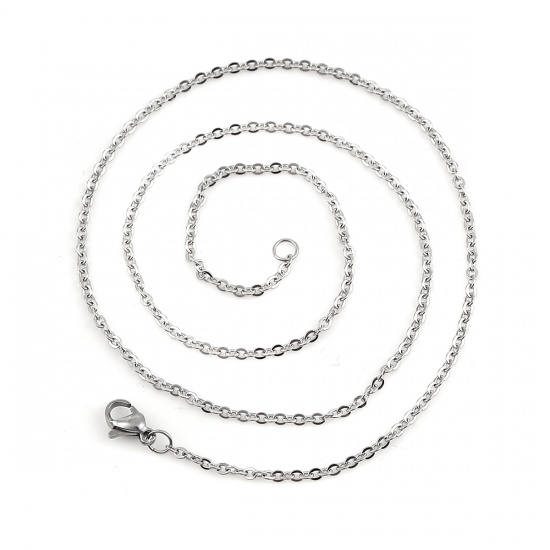 Picture of 304 Stainless Steel Link Cable Chain Necklace Silver Tone 49cm(19 2/8") long, Chain Size: 3x2mm( 1/8" x 1/8"), 5 PCs