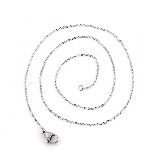 Picture of 304 Stainless Steel Link Cable Chain Necklace Silver Tone 39cm(15 3/8") long, Chain Size: 2x1mm( 1/8" x1mm), 5 PCs
